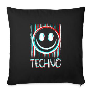 Techno Musik Gesicht Schallplatte DJ Smile EDM - Sofakissenbezug 45 x 45 cm - Schwarz - Vorne