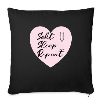 Sekt Sleep Repeat JGA Abschied HEN Party - Sofakissenbezug 45 x 45 cm - Schwarz - Vorne