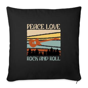 Vintage Gitarren Spruch Peace Love Rock n Roll - Sofakissenbezug 45 x 45 cm - Schwarz - Vorne