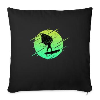 Vintage Wing Foil Wing Surf Wing Geshcenk Retro Surffer - Housse de coussin décorative 45 x 45 cm - noir - Devant