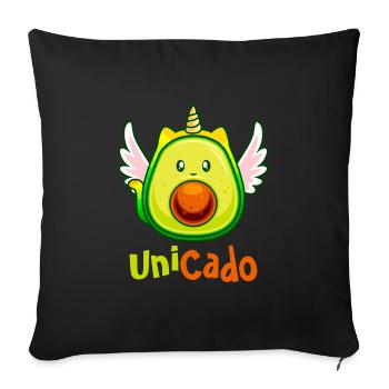 Unicado lustiges Einhorn Avocado Design Veganer - Sofakissenbezug 45 x 45 cm - Schwarz - Vorne
