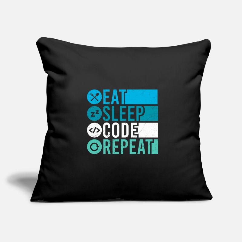 Eat Sleep Code Repeat Programmeur Housse de coussin décorative 45 x 45 cm