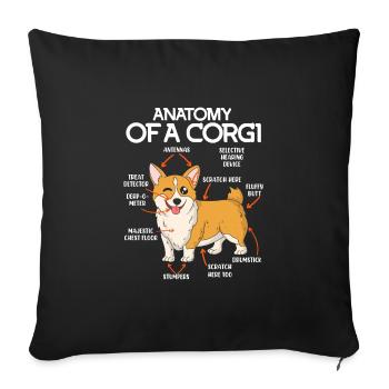 Dog Anatomy Welsh Corgi Dog Anatomy - Sofa pillowcase 17,3'' x 17,3'' (45 x 45 cm) - black - Front