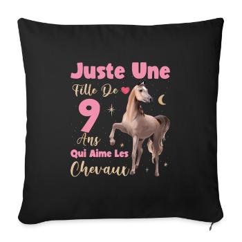 anniversaire noel fille 9 ans chevaux étoiles 9ème - Housse de coussin décorative 45 x 45 cm - noir - Devant