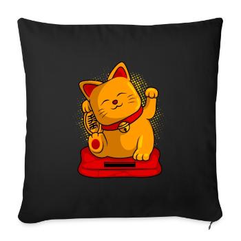 Manekineko Waving Japan Cat Cat Propriétaire - Housse de coussin décorative 45 x 45 cm - noir - Devant