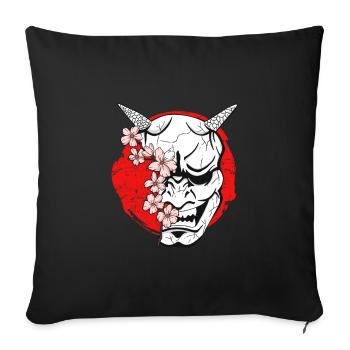 Masque japonais Oni Démon Diable japonais - Housse de coussin décorative 45 x 45 cm - noir - Devant