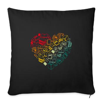 Books Love Heart Bookworm Bookworm - Sofa pillowcase 17,3'' x 17,3'' (45 x 45 cm) - black - Front