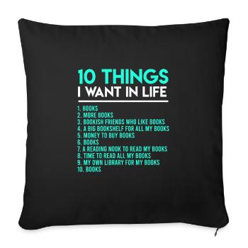 Liste de souhaits Livres Lire Des livres Bookworm - Housse de coussin décorative 45 x 45 cm - noir - Devant