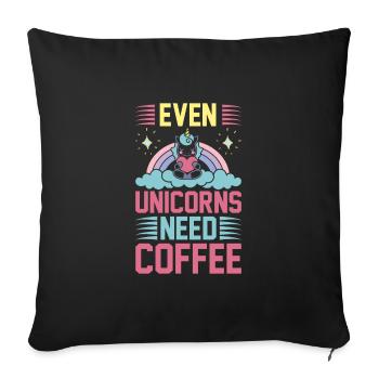 Citation de licorne Même les licornes ont besoin de café - Housse de coussin décorative 45 x 45 cm - noir - Devant