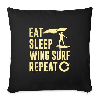 Wing Foil Eat Sleep Wing Surf Repeat Wing Foiler - Housse de coussin décorative 45 x 45 cm - noir - Devant