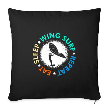 Eat Sleep Wing Surf Repeat Wing Foil - Sofa pillowcase 17,3'' x 17,3'' (45 x 45 cm) - black - Front