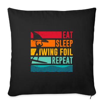 Wing Surf Eat Sleep Wing Foil Repeat Wing Surfer - Sofa pillowcase 17,3'' x 17,3'' (45 x 45 cm) - black - Front