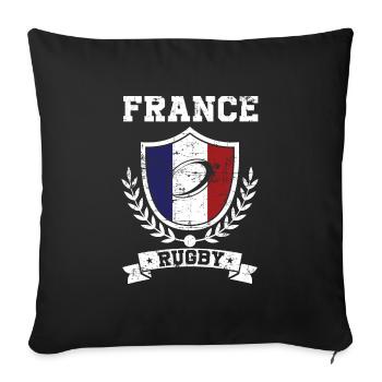Ballon ovale drapeau écusson france rugby vintage - Housse de coussin décorative 45 x 45 cm - noir - Devant