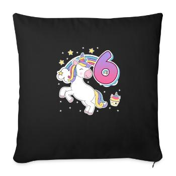 Endlich 6 Jahre 6. Geburtstag Pferde Mädchen - Sofakissenbezug 45 x 45 cm - Schwarz - Vorne