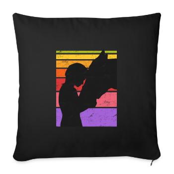 Cavalier Cheval Amour Chevaux Filles Sport équestre - Housse de coussin décorative 45 x 45 cm - noir - Devant