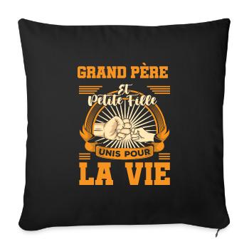 Grand père et petite fille unis pour la vie papy - Housse de coussin décorative 45 x 45 cm - noir - Devant