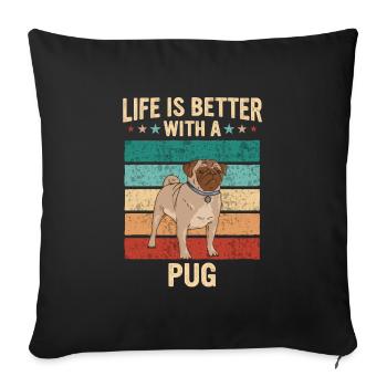 Mops Möpse Hund - Sofakissenbezug 45 x 45 cm - Schwarz - Vorne