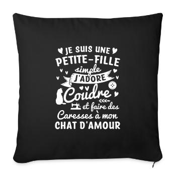 petite fille coudre couture propriétaire chat - Housse de coussin décorative 45 x 45 cm - noir - Devant