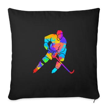 Eishockey Kunst Splash Art Eishockeyspieler - Sofakissenbezug 45 x 45 cm - Schwarz - Vorne