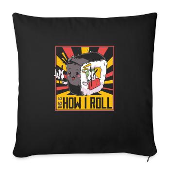 Sushi Cuisine japonaise Maki Sushi Kawaii - Housse de coussin décorative 45 x 45 cm - noir - Devant