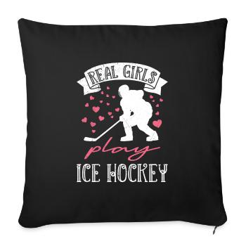 Les vraies filles jouent au hockey sur glace - Housse de coussin décorative 45 x 45 cm - noir - Devant