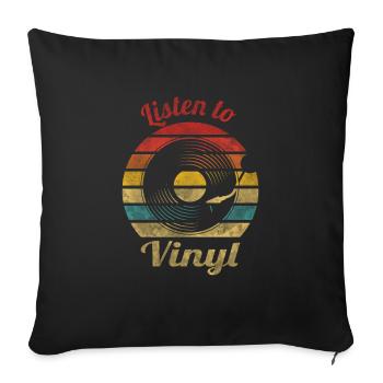 Écoutez de la musique vintage rétro vinyle - Housse de coussin décorative 45 x 45 cm - noir - Devant