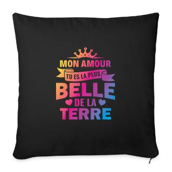 mon amour tu es la plus belle de la terre couple - Housse de coussin décorative 45 x 45 cm - noir - Devant
