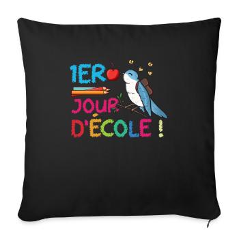 1er Jour D École humour rentrée scolaire oiseaux - Housse de coussin décorative 45 x 45 cm - noir - Devant