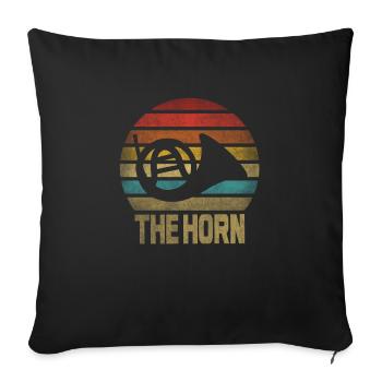 Français Instrument de cor Retro Sunset - Housse de coussin décorative 45 x 45 cm - noir - Devant