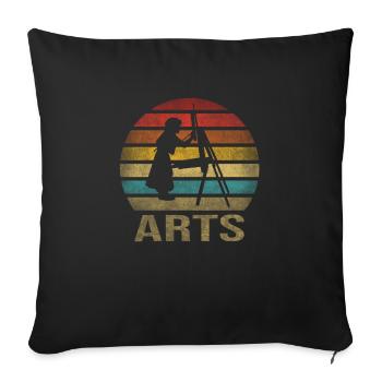 Peinture Petite Fille à l’intérieur Arts Rétro Coucher de Soleil - Housse de coussin décorative 45 x 45 cm - noir - Devant