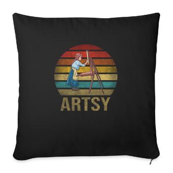 Peinture Petite Fille à l’intérieur Arts Rétro Coucher de Soleil - Housse de coussin décorative 45 x 45 cm - noir - Devant