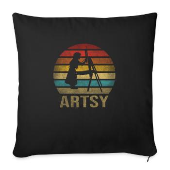 Peinture Petite Fille à l’intérieur Arts Rétro Coucher de Soleil - Housse de coussin décorative 45 x 45 cm - noir - Devant