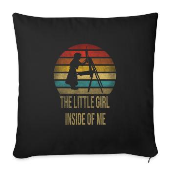 Peinture Petite Fille à l’intérieur Arts Rétro Coucher de Soleil - Housse de coussin décorative 45 x 45 cm - noir - Devant