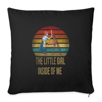 Peinture Petite Fille à l’intérieur Arts Rétro Coucher de Soleil - Housse de coussin décorative 45 x 45 cm - noir - Devant