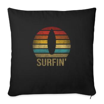 Surf Or Die Surfboard Summer Retro Sunset - Sofa pillowcase 17,3'' x 17,3'' (45 x 45 cm) - black - Front
