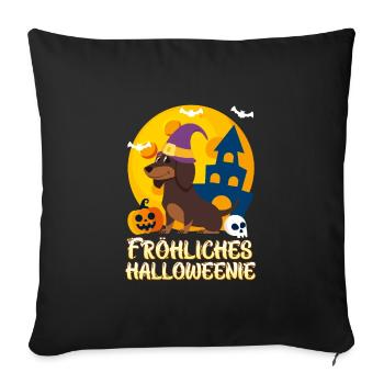 Happy Dackel Hund Halloween - Sofakissenbezug 45 x 45 cm - Schwarz - Vorne