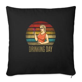 Boire du vin Fun Alcohol Woman Retro Sunset - Housse de coussin décorative 45 x 45 cm - noir - Devant