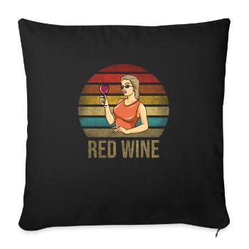 Boire du vin Fun Alcohol Woman Retro Sunset - Housse de coussin décorative 45 x 45 cm - noir - Devant