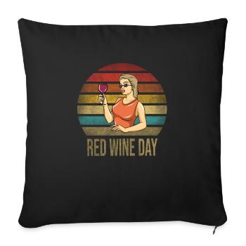 Boire du vin Fun Alcohol Woman Retro Sunset - Housse de coussin décorative 45 x 45 cm - noir - Devant