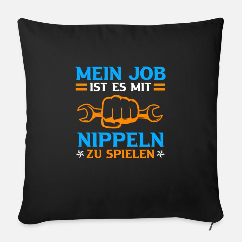 Plombier disant Que mon travail est avec des mamelons - Housse de coussin décorative 45 x 45 cm - noir