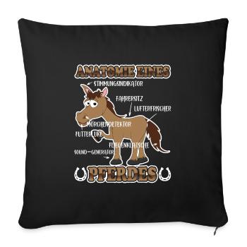 Anatomie eines Pferdes für Reiter Reitsport - Sofakissenbezug 45 x 45 cm - Schwarz - Vorne