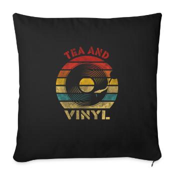 Thé et vinyle Retro Vintage Music - Housse de coussin décorative 45 x 45 cm - noir - Devant