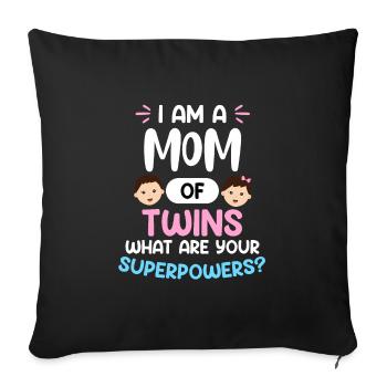 Zwillingsmama Mutter von Zwillingen Super Mama - Sofakissenbezug 45 x 45 cm - Schwarz - Vorne