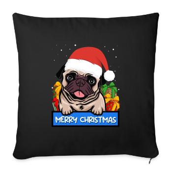 Mops Hund Hundebesitzer Merry Christmas - Sofakissenbezug 45 x 45 cm - Schwarz - Vorne