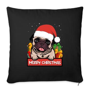 Mops Hund Hundebesitzer Merry Christmas - Sofakissenbezug 45 x 45 cm - Schwarz - Vorne