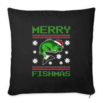 Laid Noël Pêcheur Poisson Pêcheur Noël - Housse de coussin décorative 45 x 45 cm - noir - Devant