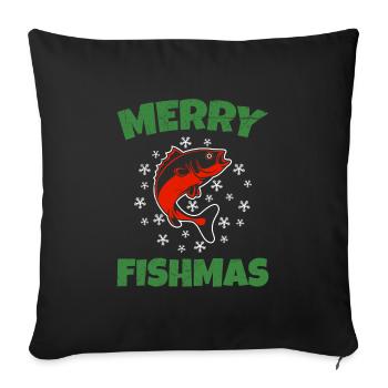 Joyeux Poissonnier Pêcheur Noël Crhistmas laids - Housse de coussin décorative 45 x 45 cm - noir - Devant