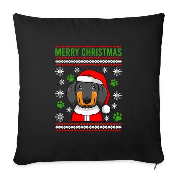 Merry Christmas Hundebesitzer Dachs - Sofakissenbezug 45 x 45 cm - Schwarz - Vorne
