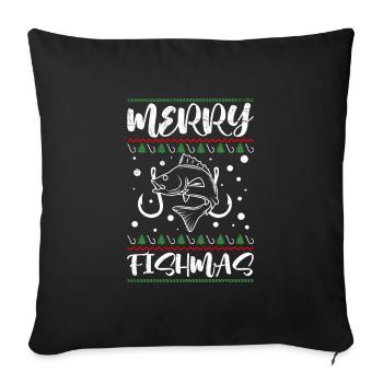 Joyeux Poissonnier Pêcheur Noël Crhistmas laids - Housse de coussin décorative 45 x 45 cm - noir - Devant