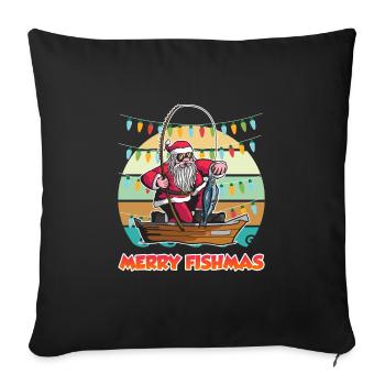 Merry Fishmas Nikolaus Angler Angel - Sofa pillowcase 17,3'' x 17,3'' (45 x 45 cm) - black - Front